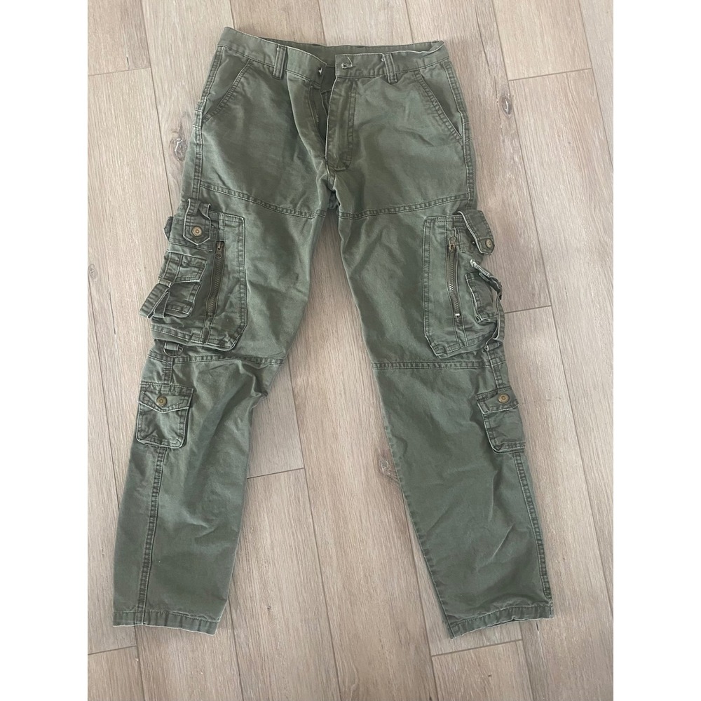 Unbranded Army Green Cotton Multi-Pocket Tactical Utility Cargo Pants Sz 30 EUC